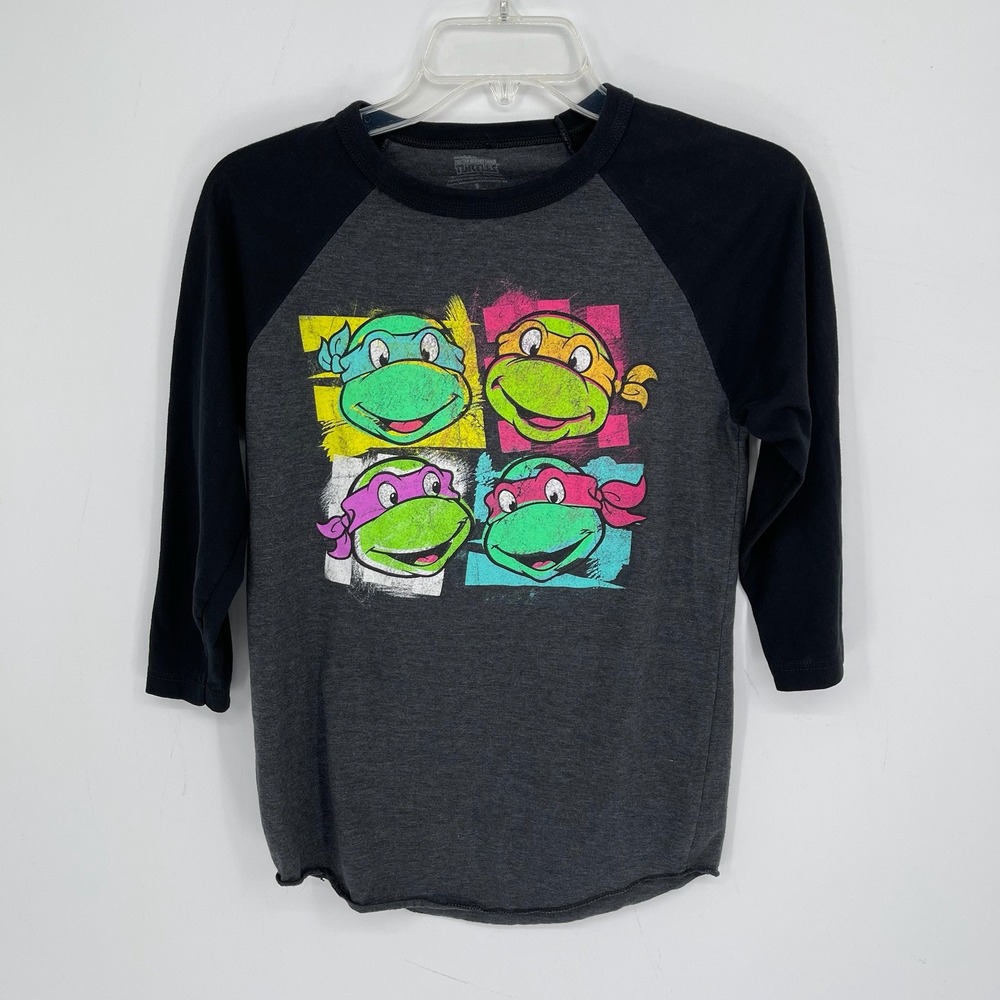 Teenage Mutant Ninja Turtles Men's Gray Raglan Graphic Baseball T-Shirt Size S